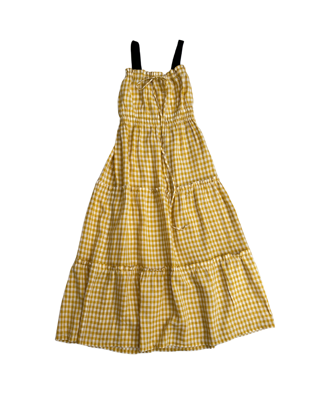 Yellow Linen Gingham Tier Dress Size 10