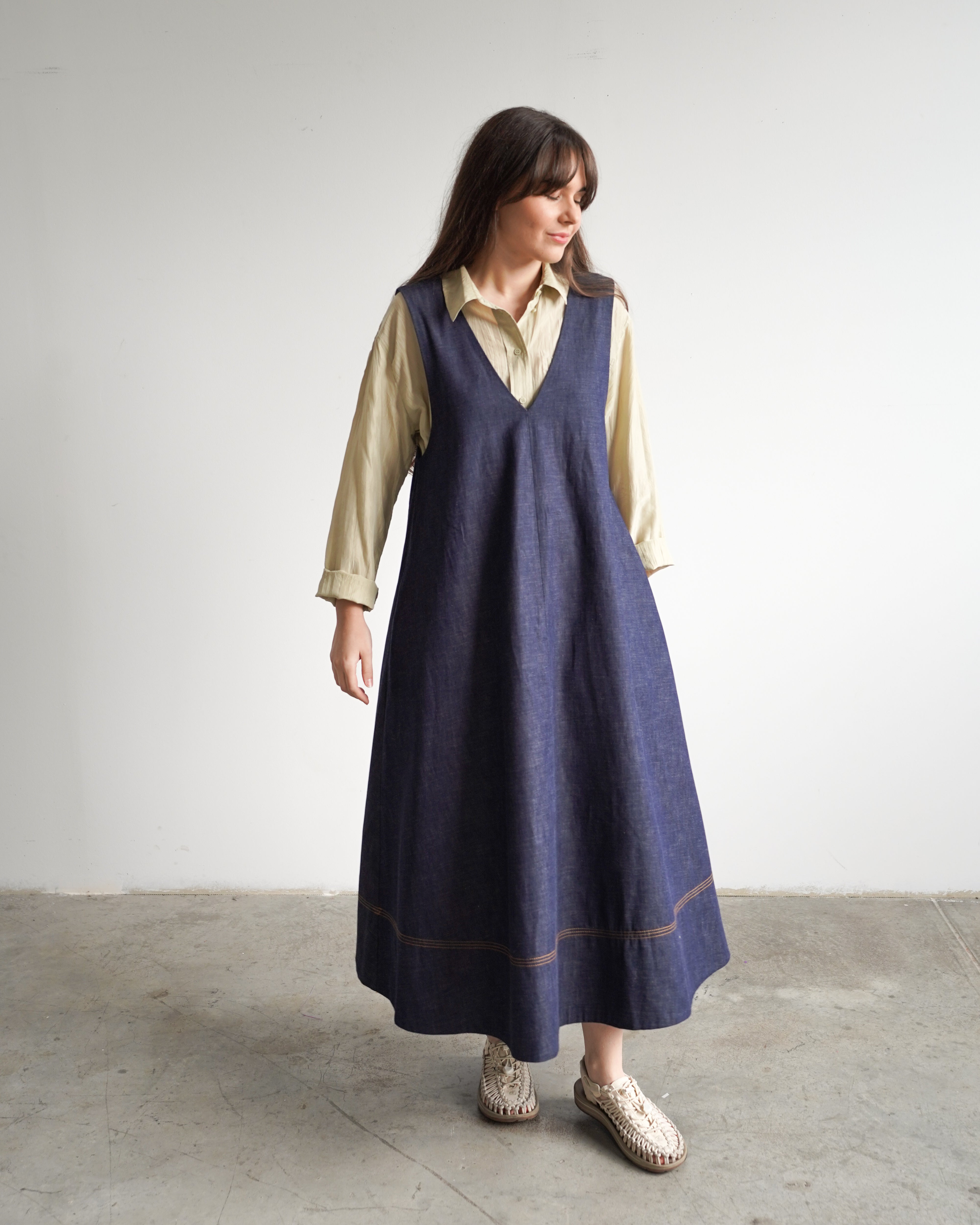 Ora Pinafore Dress - Japanese Denim