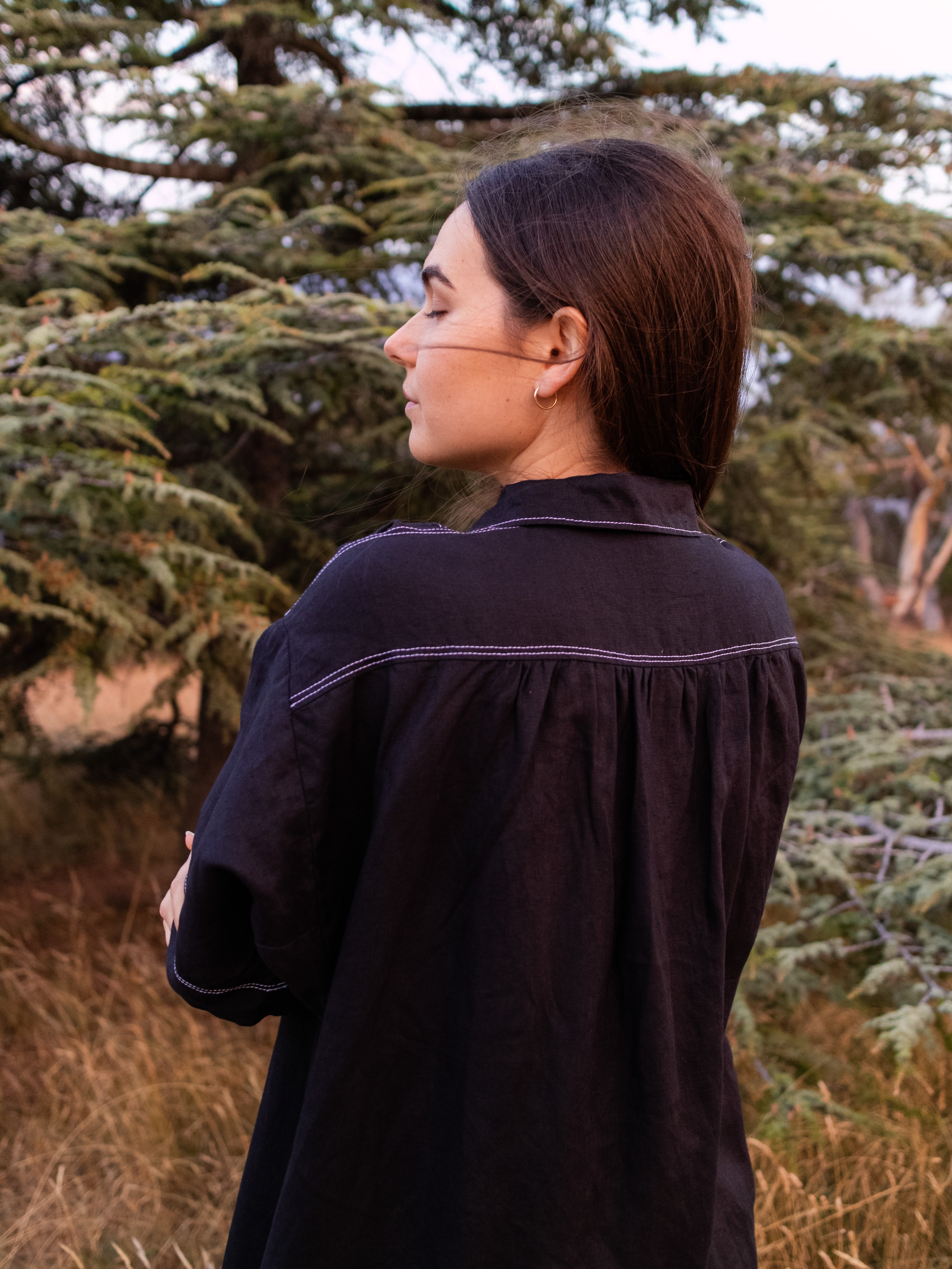 Black Linen Ade Shirt Dress Size 10