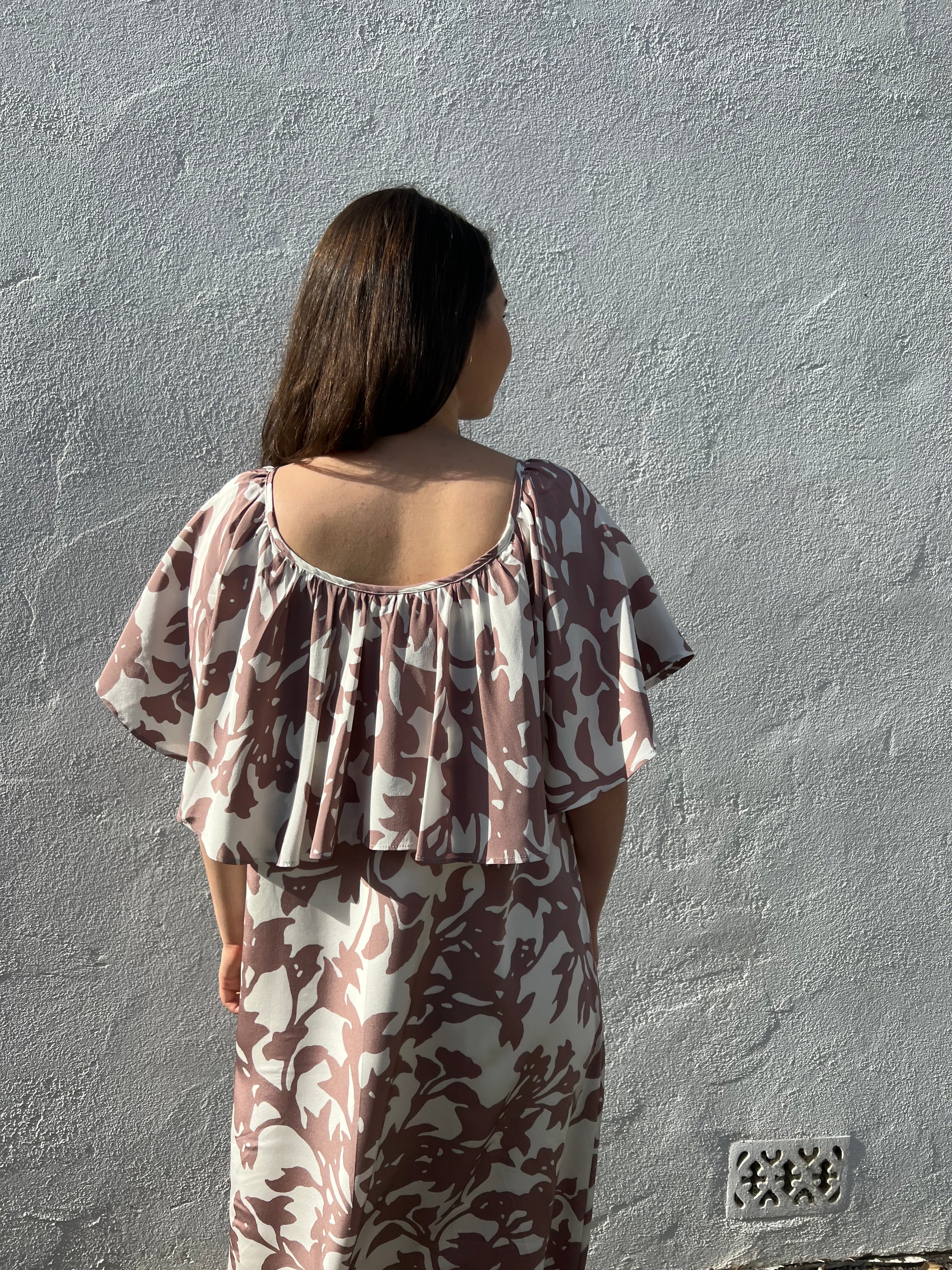 Printed Silk Frill Neckline Size 10