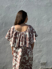 Printed Silk Frill Neckline Size 10